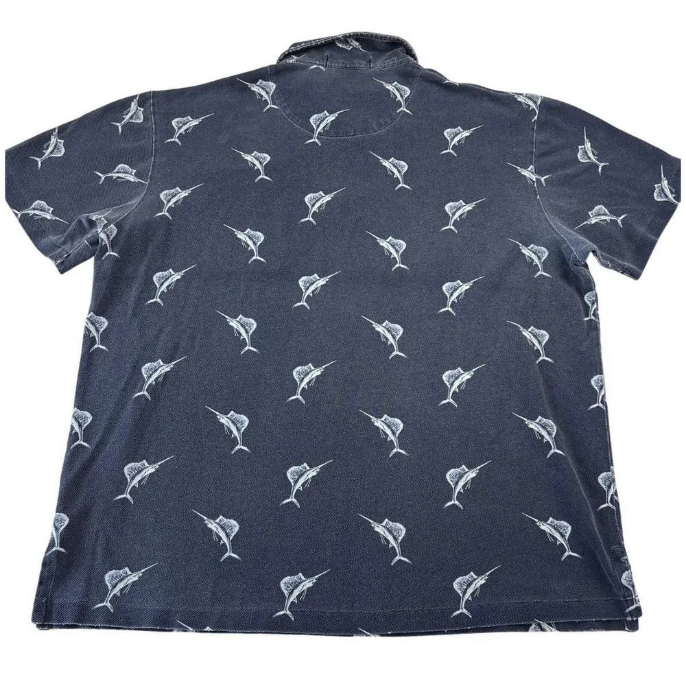 Polo Ralph Lauren Sailfish AOP Fish Print Shirt Blue Men's size Large Vintage 99